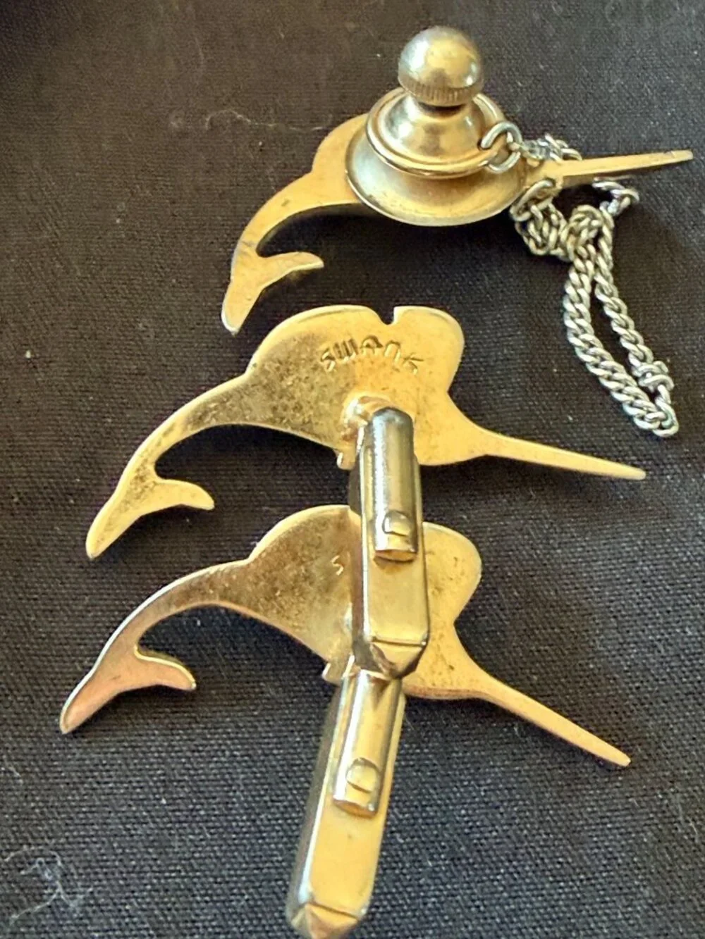 Vintage 1950s Swank Gold-Tone Sailfish Tie Clip & Cufflinks Set